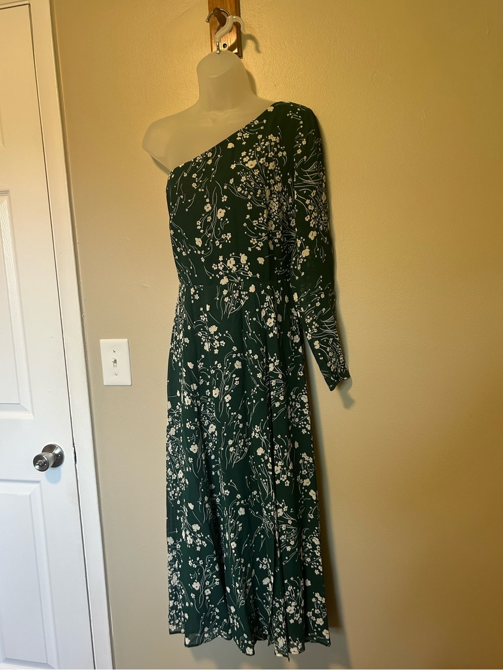 Reformation Green One-Shoulder Midi Floral Dress